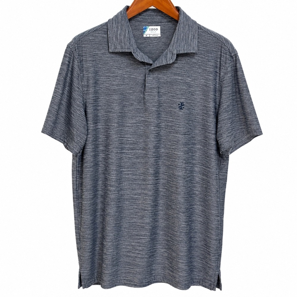 IZOD Golf Mens Polo Shirt Medium Gray Space Dye Performance Short Sleeve Active